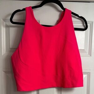 Vively Womens 2X Neon Pink Longline Ribbed Sports Bra Fast Dri NWT High Neck